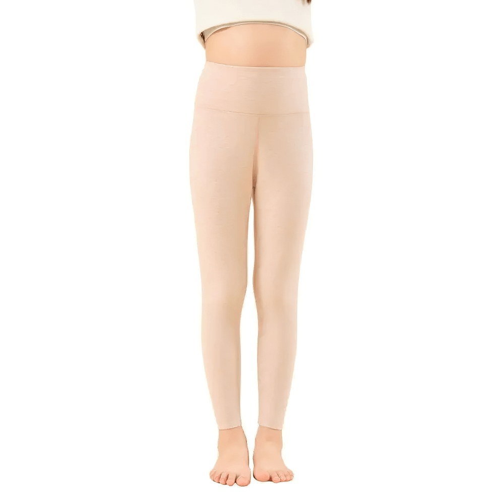 Girls Sport Leggings with Compression Fit - SF3663 for activewear, high-elastic waistband, beige color, front view.