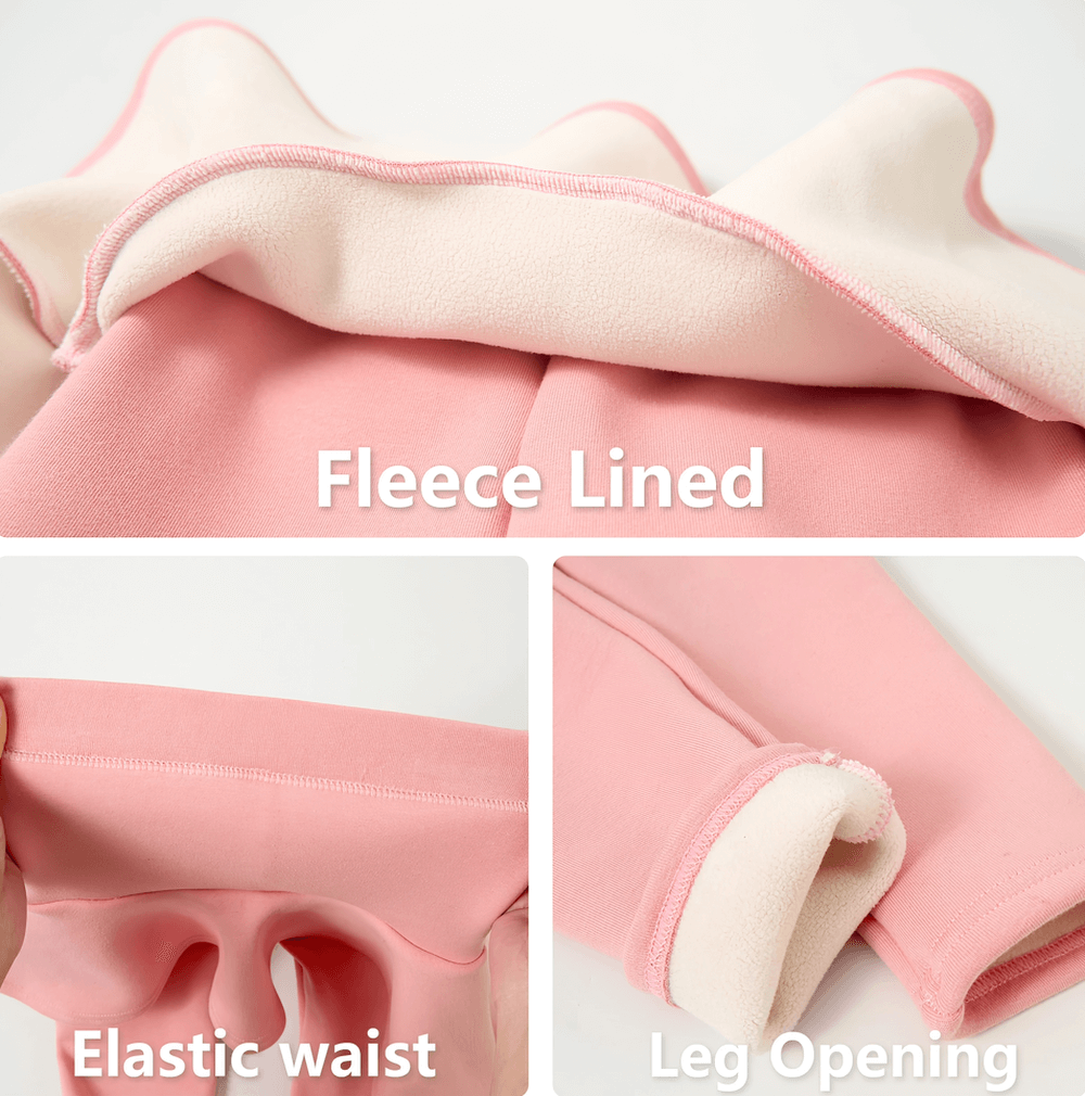 Close-up of Girls Sport Warm Leggings with Flared Skirt - SF3886 showing fleece lining, elastic waist, and leg opening.