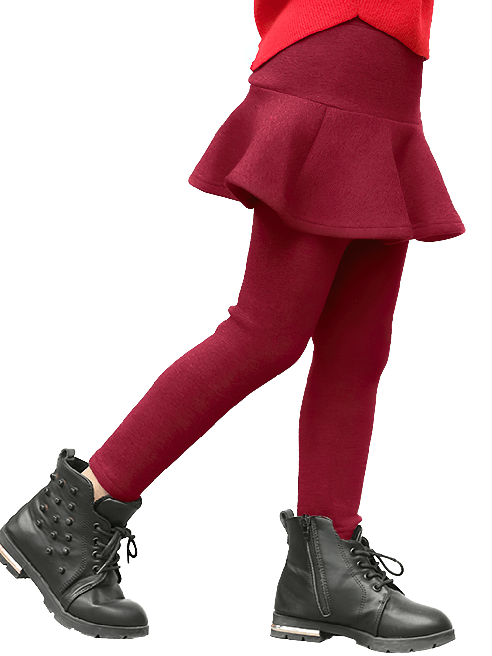 Girls Sport Warm Leggings with Flared Skirt - SF3886 in vibrant red, perfect for active wear and stylish winter outfits.
