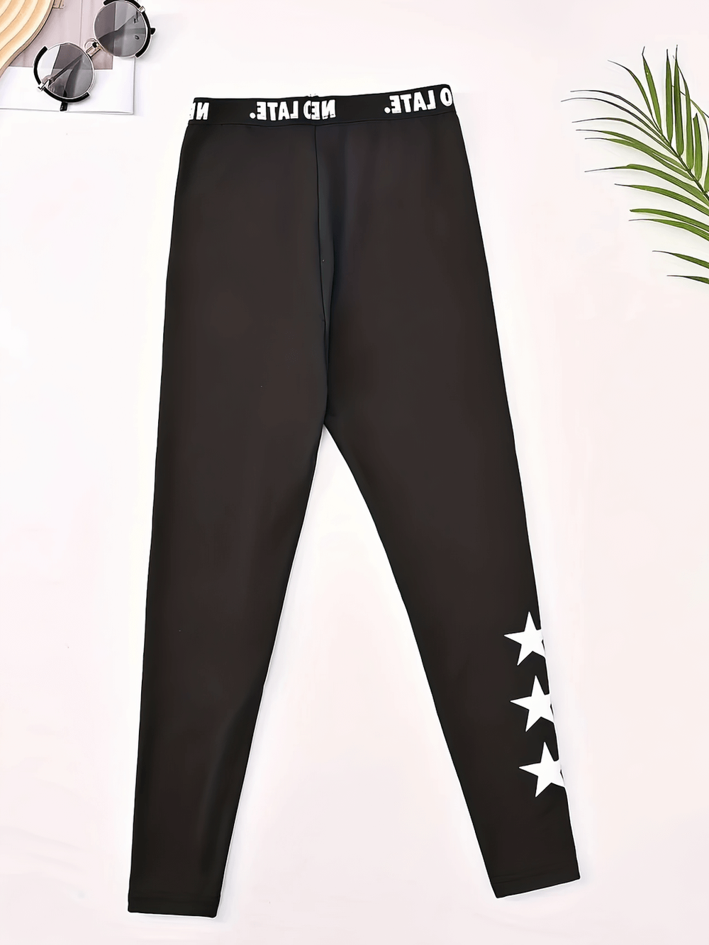 Girls Star Print High-Waist Stretch Fitness Leggings - SF3777 with elastic waistband and stylish star accents