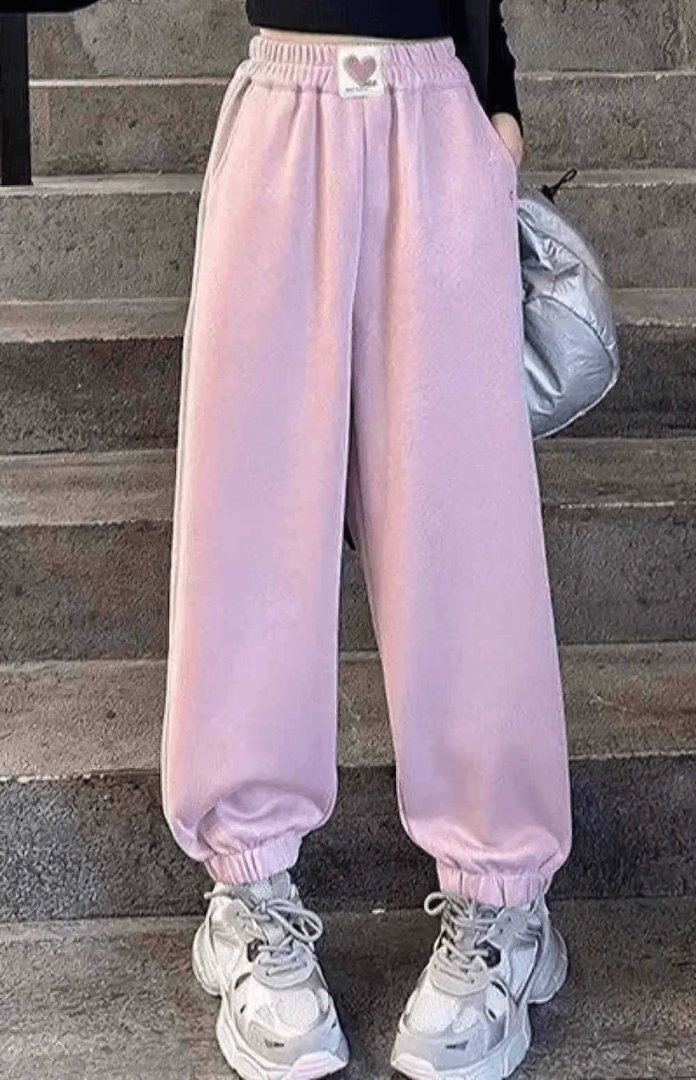 Girls Star Print Loose Sports Pants with Elastic Waist - SF3728, pink casual sportswear with elastic ankles and trendy design.