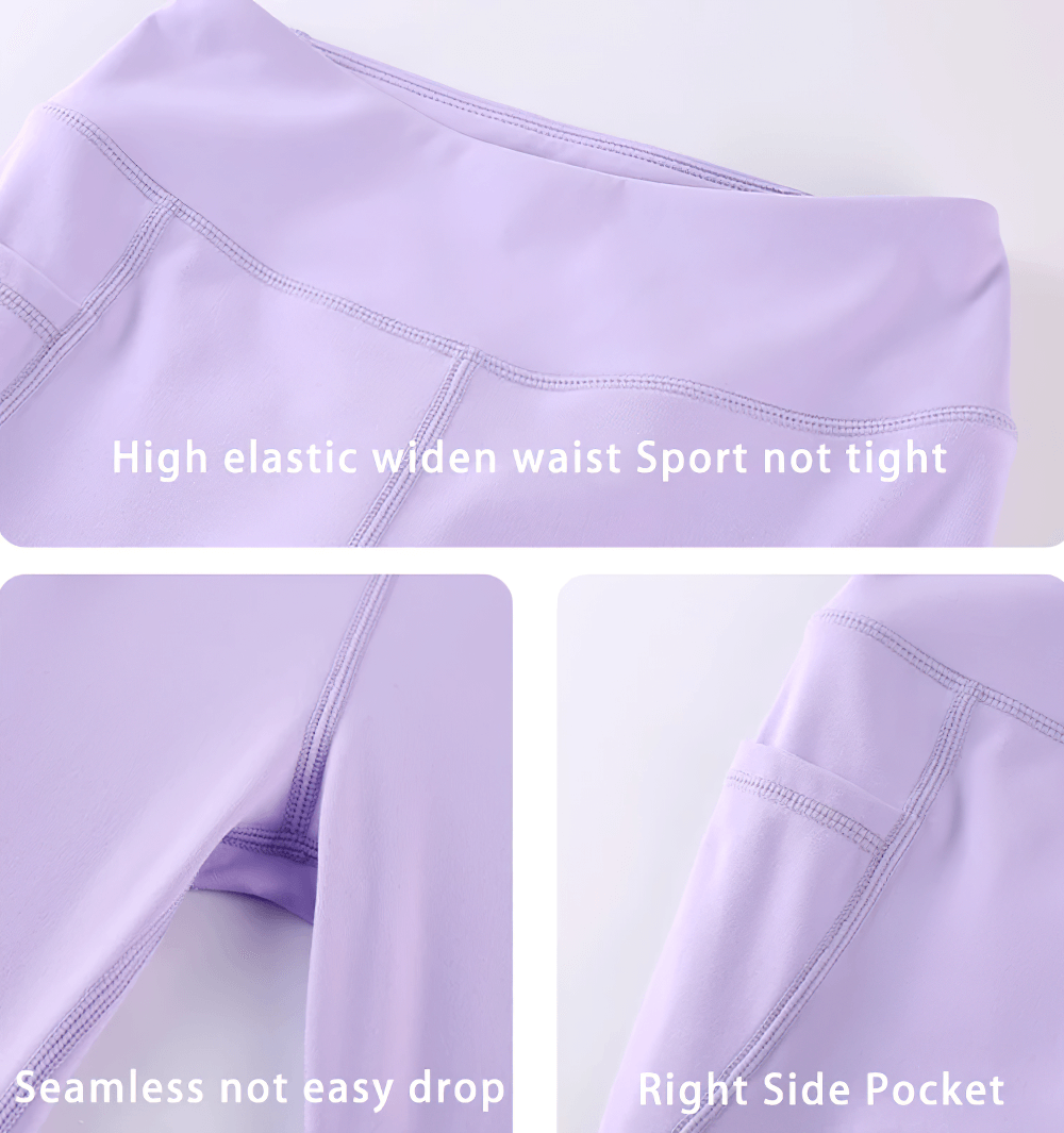 Girls Stretch Flared Pants with Breathable Fabric - SF3610 featuring high elastic waist, seamless design, and right side pocket.