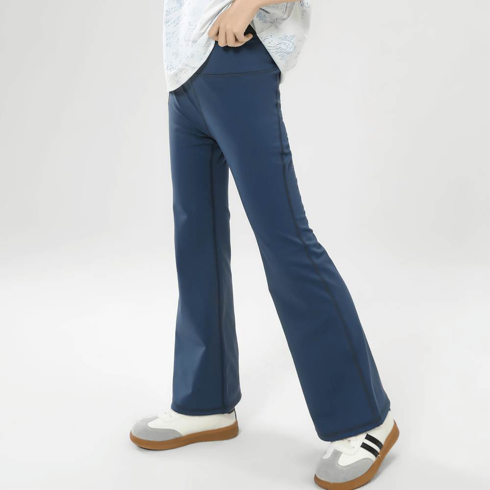 Girls Stretch Flared Pants with Breathable Fabric - SF3610 in navy blue, featuring side pockets, perfect for active daily wear.