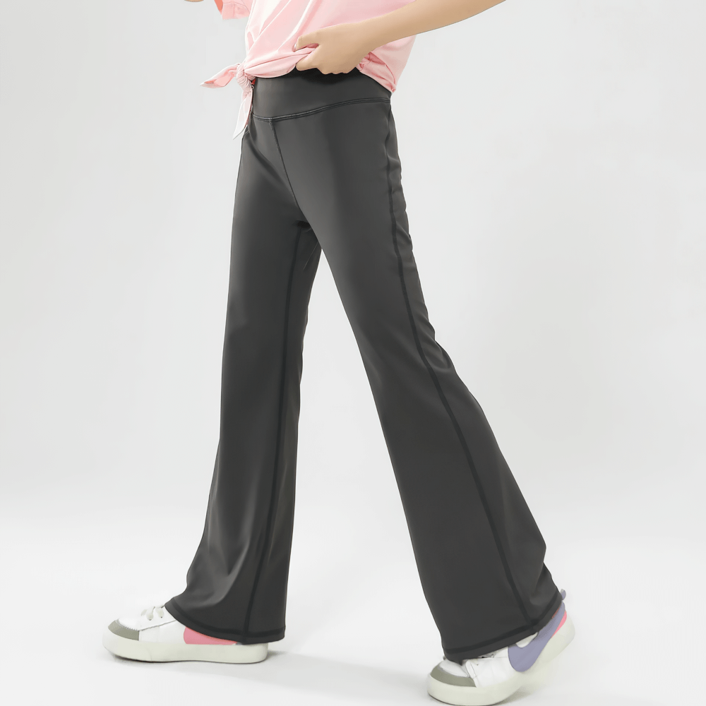 Girls Stretch Flared Pants with Breathable Fabric - SF3610 in black showcasing side view and sleek design, perfect for casual wear.