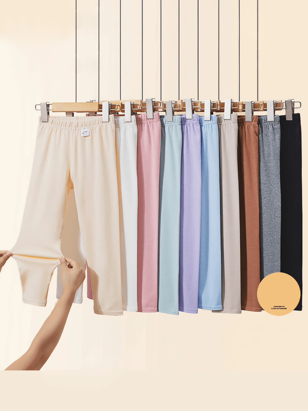 Girls Stretchy Sport Leggings in Soft Solid Colors - SF3681 displayed in various colors on hangers