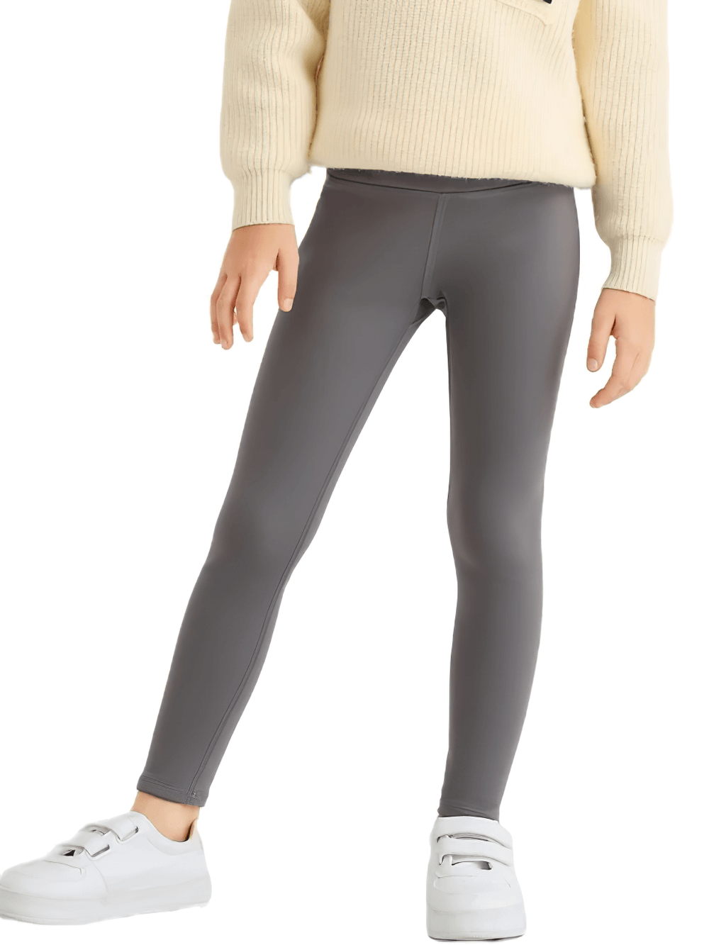 Girls Thermal Fleece Lined Sport Leggings - SF3862 in grey, featuring stretch fit and high waist, perfect for outdoor play and seasonal sports.