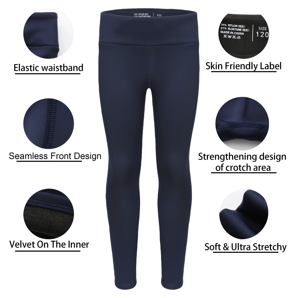 Girls Thermal Fleece Lined Sport Leggings - SF3862 with elastic waistband, seamless front, and velvet inner lining for comfort.