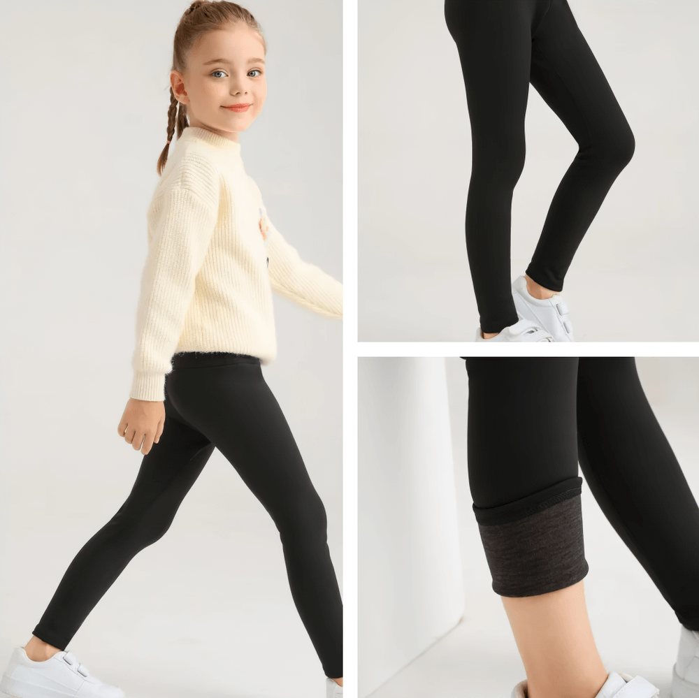 Girls wearing Thermal Fleece Lined Sport Leggings - SF3862, showcasing elastic waist and fleece lining for cold-weather wear.