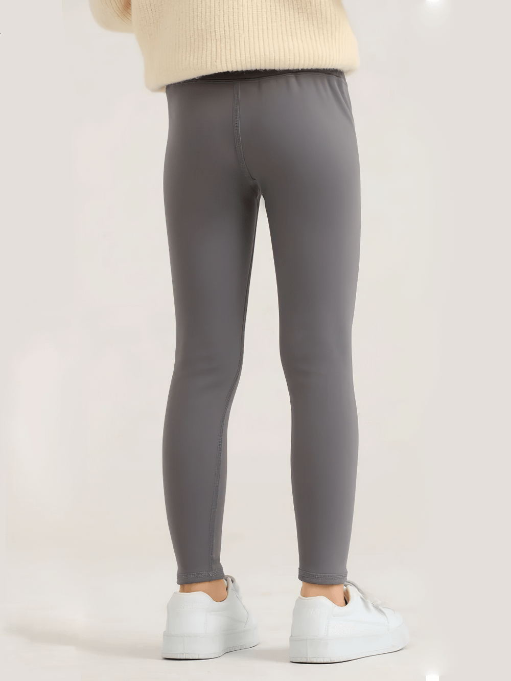 Back view of Girls Thermal Fleece Lined Sport Leggings - SF3862 in gray, featuring elastic waist for comfort and flexibility, perfect for active wear.