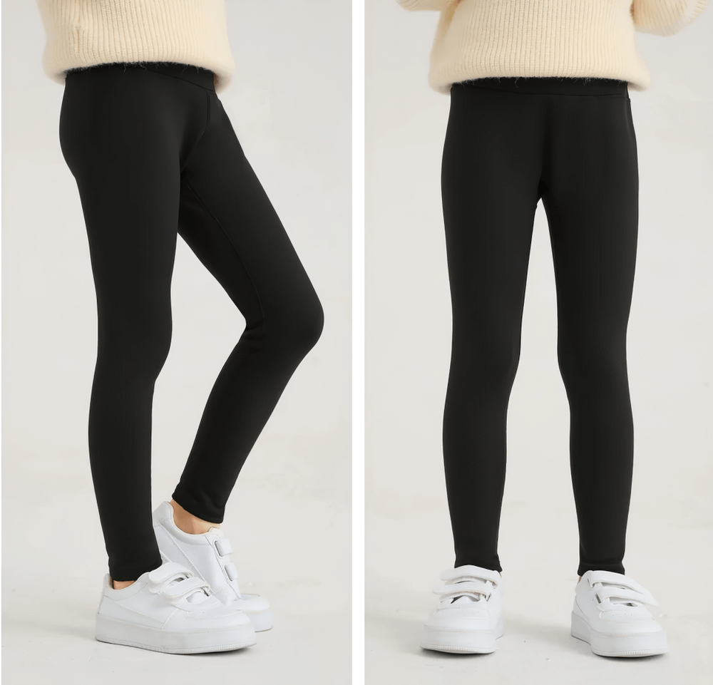 Model wearing Girls Thermal Fleece Lined Sport Leggings - SF3862, perfect for cold weather and active play.