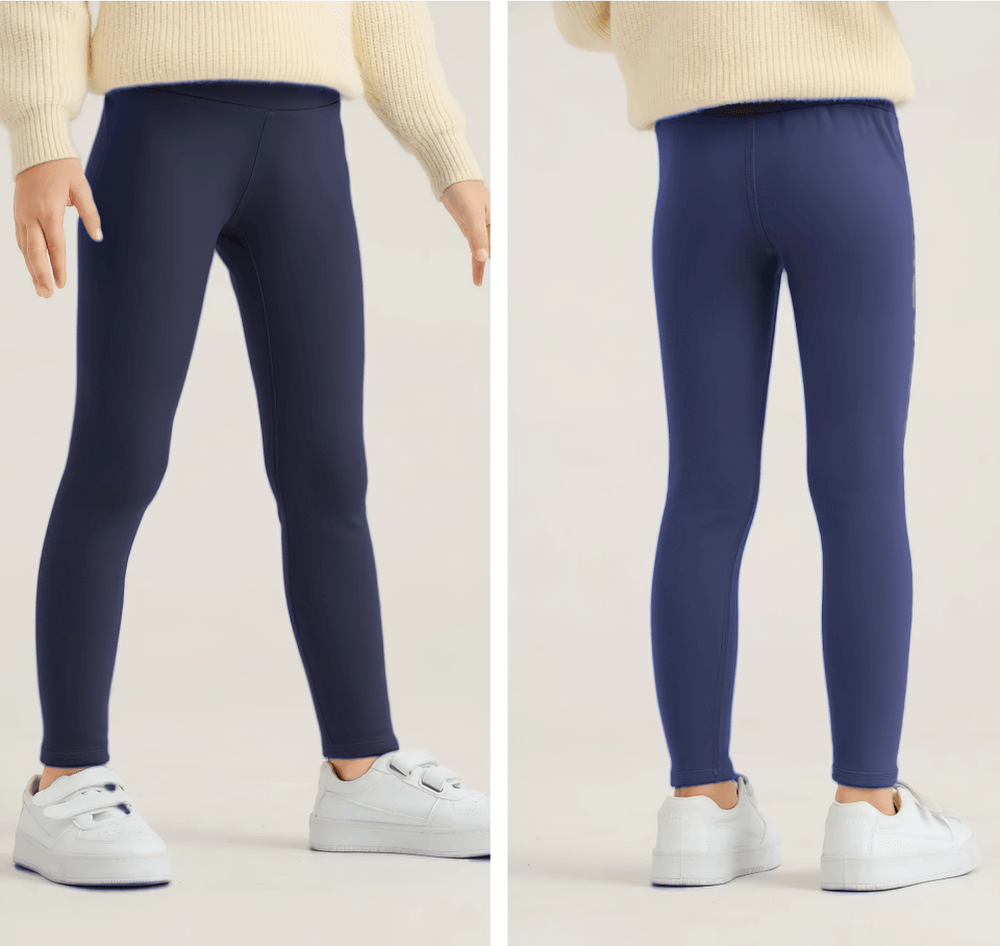 Girls Thermal Fleece Lined Sport Leggings - SF3862 shown front and back, ideal for cold weather activities and everyday wear.