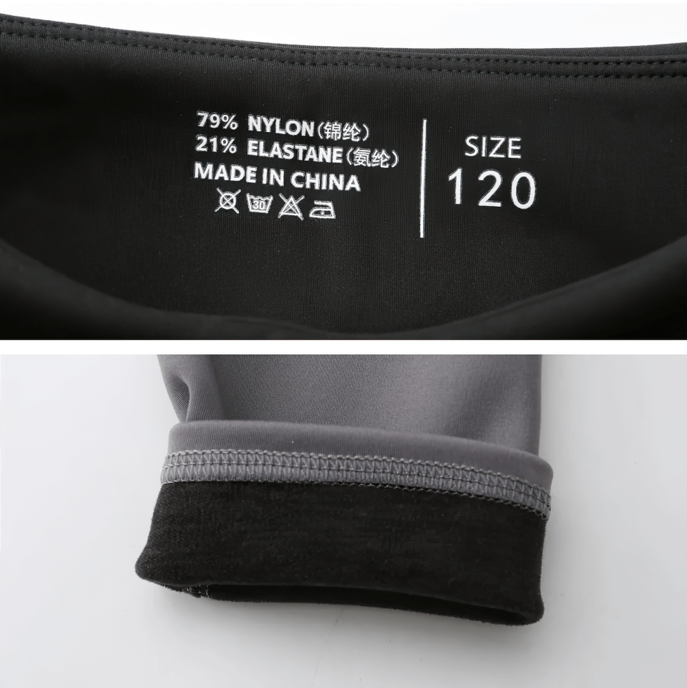 Close-up of Girls Thermal Fleece Lined Sport Leggings - SF3862, showing fabric composition, size 120, and fleece interior detail.