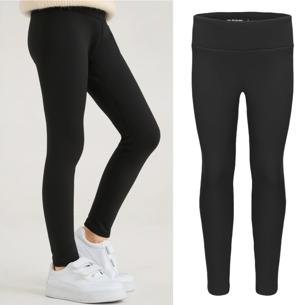 Girls Thermal Fleece Lined Sport Leggings - SF3862 featuring black stretchy high-waist design, perfect for winter sports and outdoor activities.