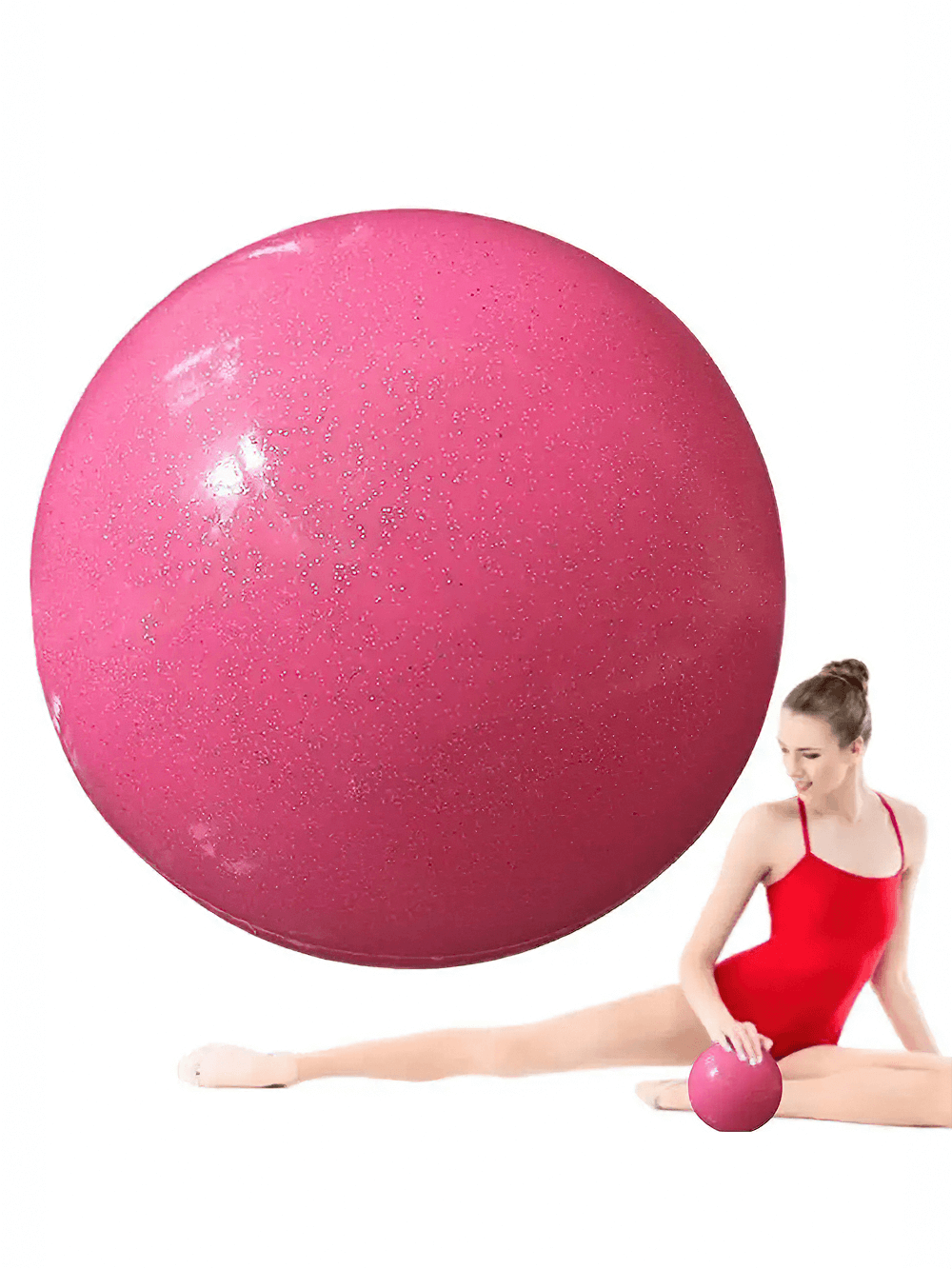 Woman using glittery pink stability ball for exercise and fitness