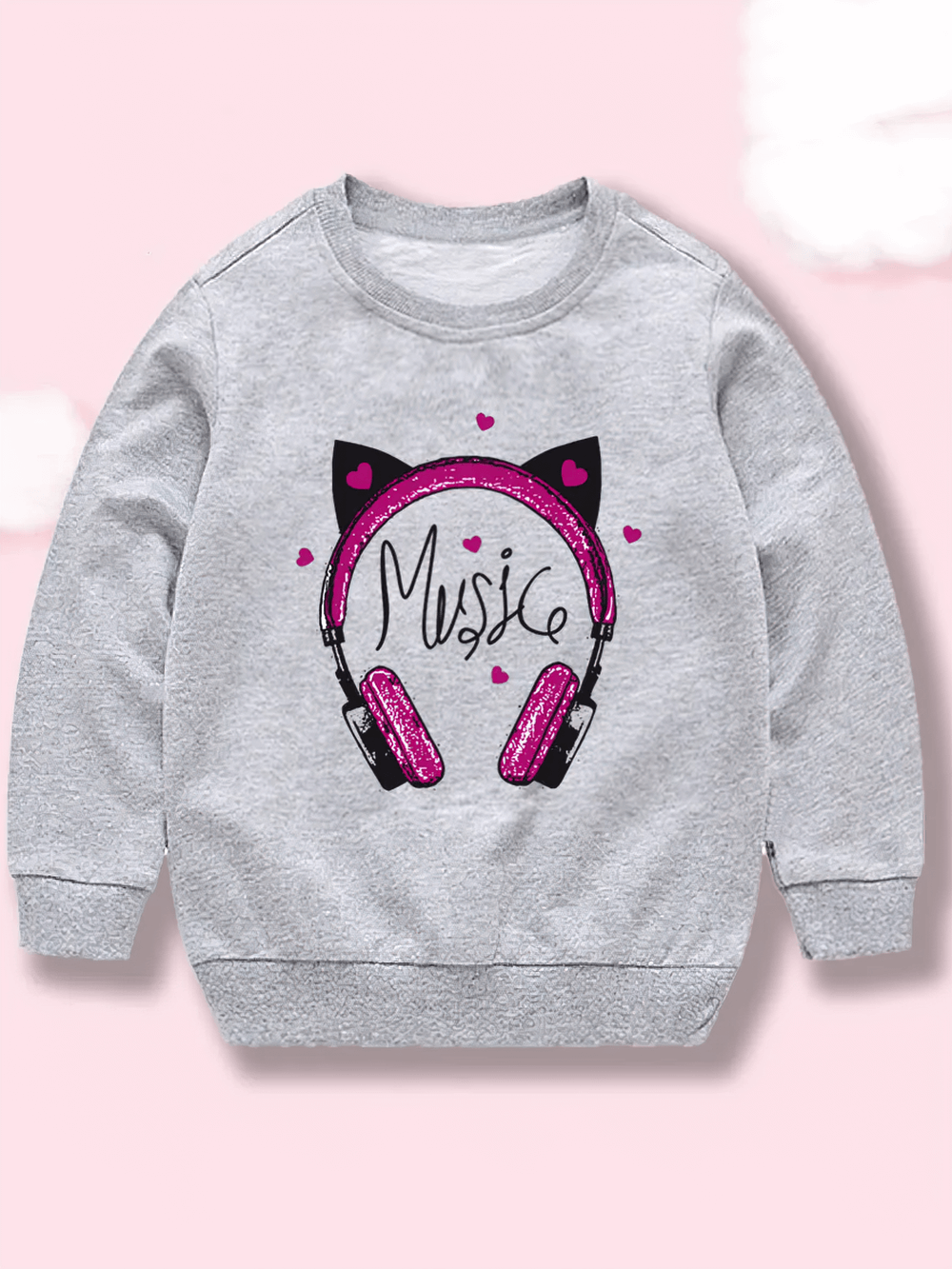 Cute Glitter Headphones Print Music Sweatshirt - SF3647 for girls with sparkle headphone design and heart accents, perfect for music lovers.