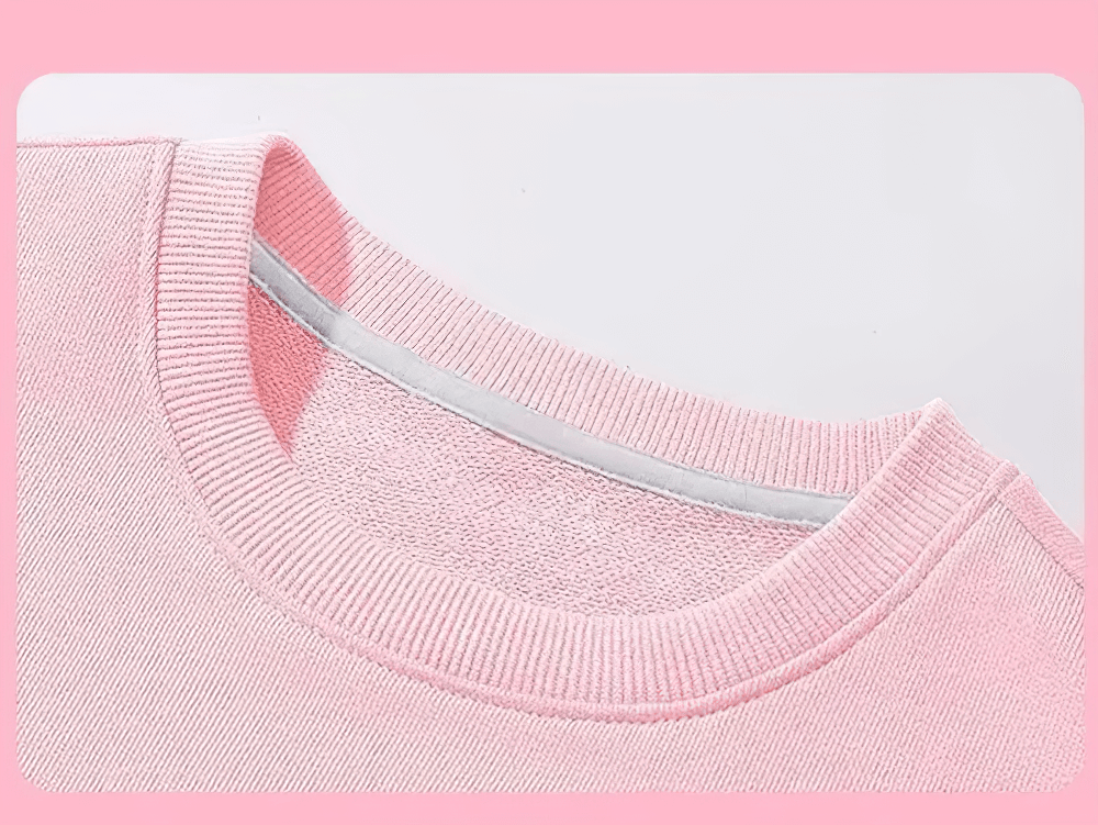 Close-up of pink Glitter Headphones Print Music Sweatshirt - SF3647 crewneck detail.