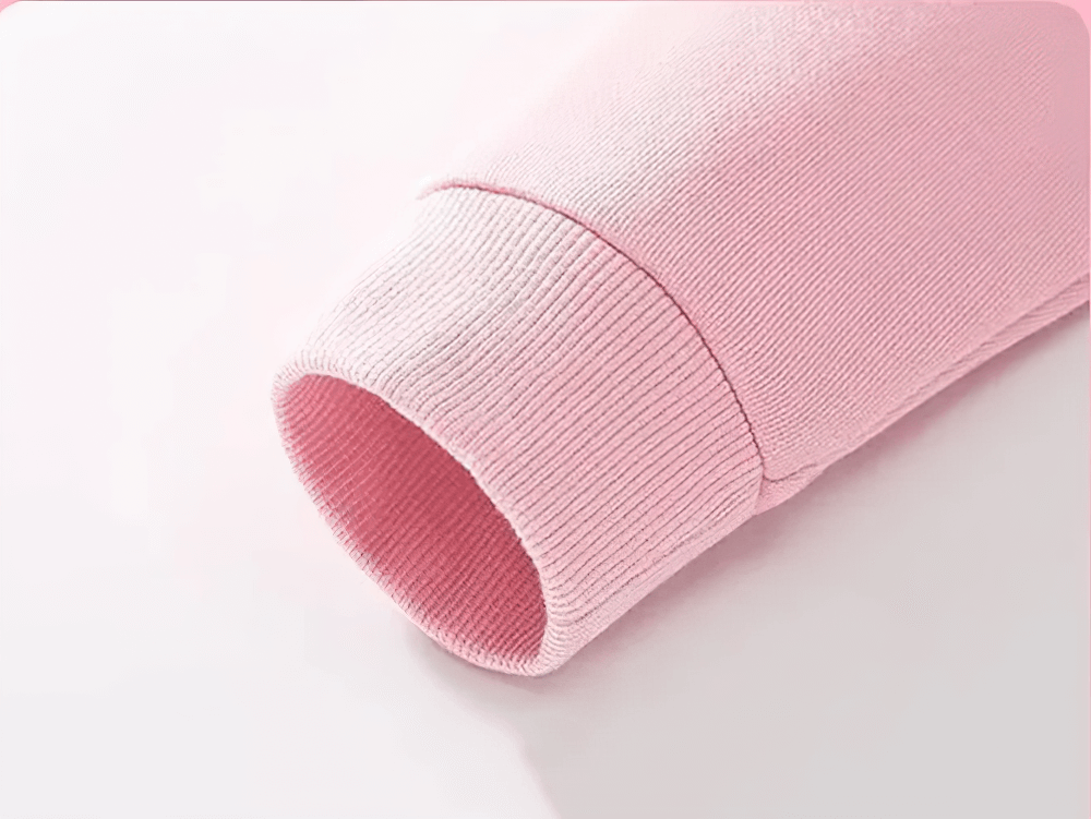 Close-up of ribbed sleeve on Glitter Headphones Print Music Sweatshirt - SF3647 in soft pink color, perfect for young music fans.