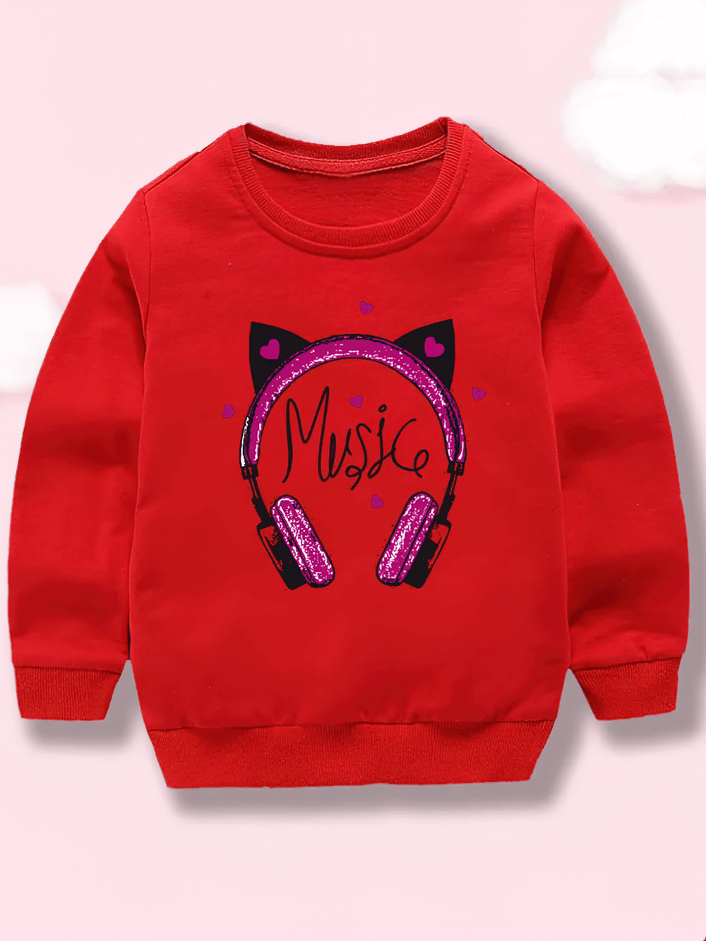 Glitter Headphones Print Music Sweatshirt - SF3647 with sparkly headphone graphic and heart accents, perfect for music-loving girls.
