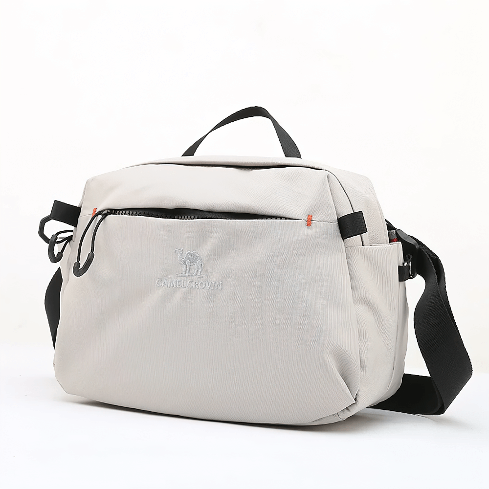 Golf Nylon Outdoor Shoulder Bag SF2296, beige, with adjustable strap, ideal for men and women sports activities and casual use.