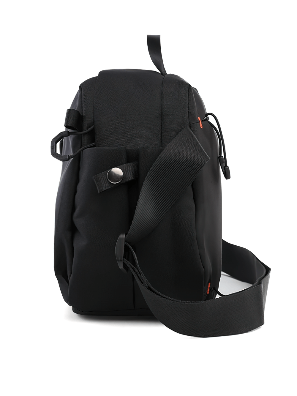 Side view of black Golf Nylon Outdoor Shoulder Bag SF2296 with adjustable strap and multiple compartments.