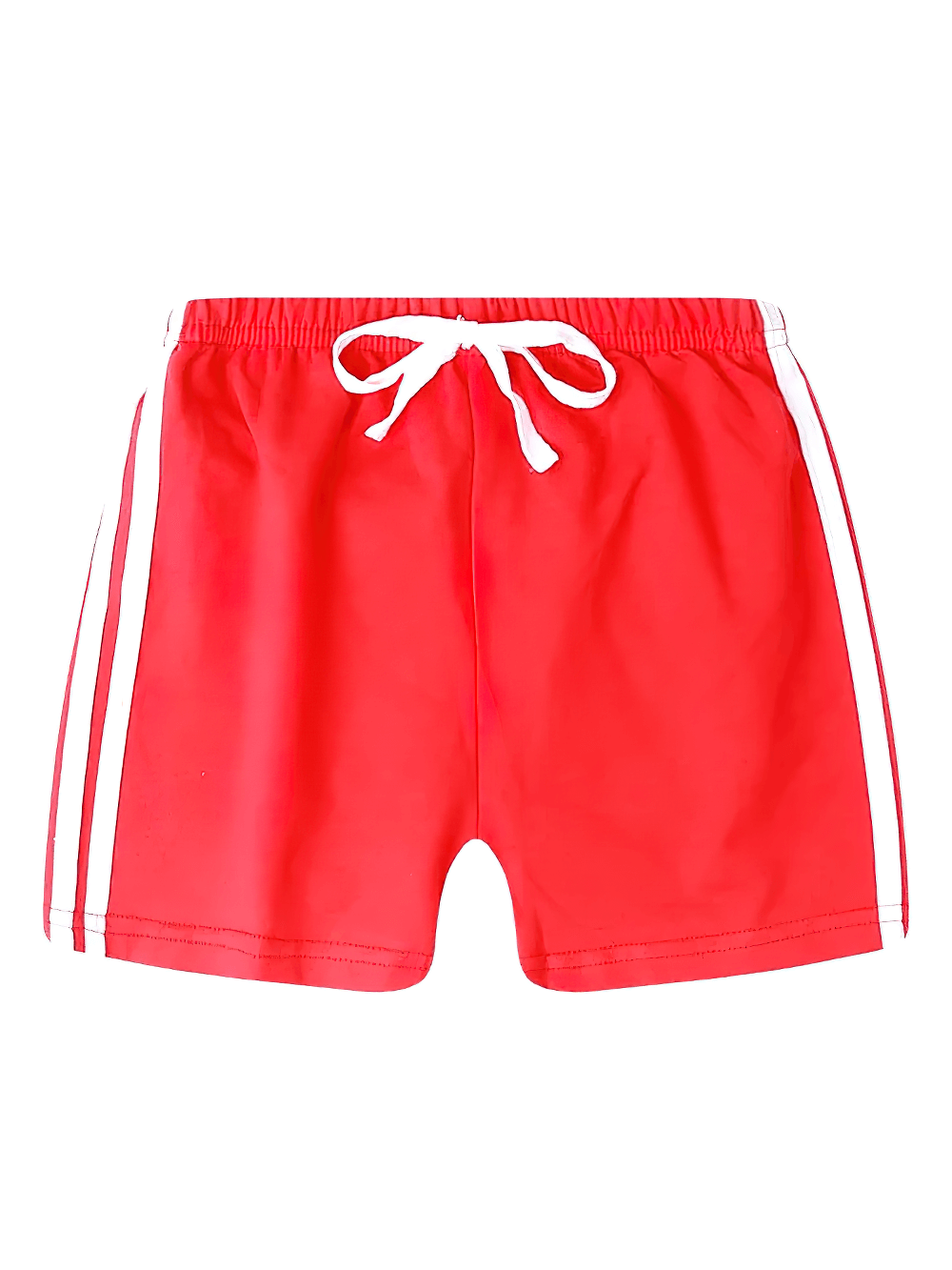 Athletic Drawstring Shorts With Side Sport Stripes - SF3727, kids' breathable training shorts in red with white contrast stripes.