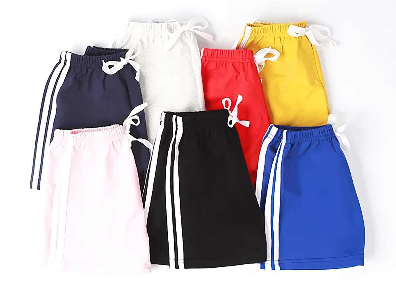 Colorful variety of Athletic Drawstring Shorts With Side Sport Stripes - SF3727, ideal for kids' summer training and active play.