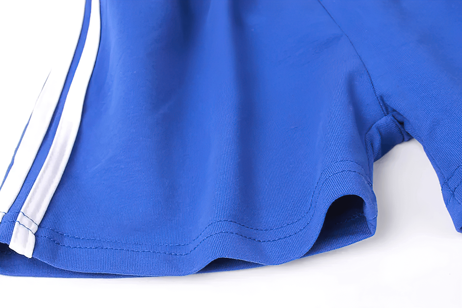 Close-up of blue Athletic Drawstring Shorts With Side Sport Stripes - SF3727 with white contrast stripes for kids' training.