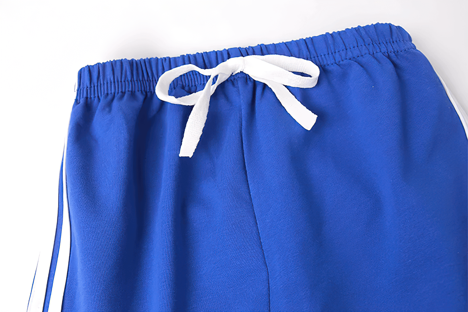 Athletic Drawstring Shorts With Side Sport Stripes - SF3727 featuring blue fabric, elastic waistband, and adjustable drawstring for kids.