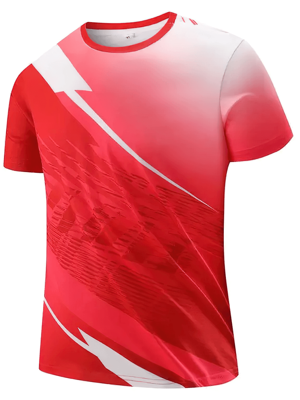 Alt Tag: Gradient Graphic Sports T-Shirt for Training - SF4323 red gradient athletic tee with bold diagonal abstract print, crew neck, short sleeves