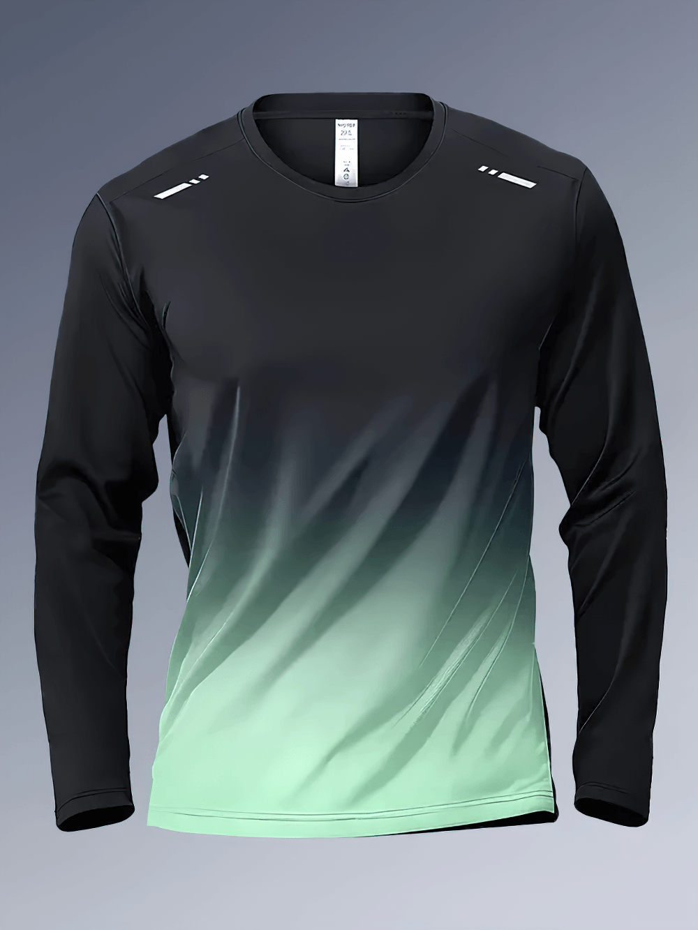 Gradient Long-Sleeved Running Top for Sports - SF4639 in black and green, perfect for athletic training and active movement.