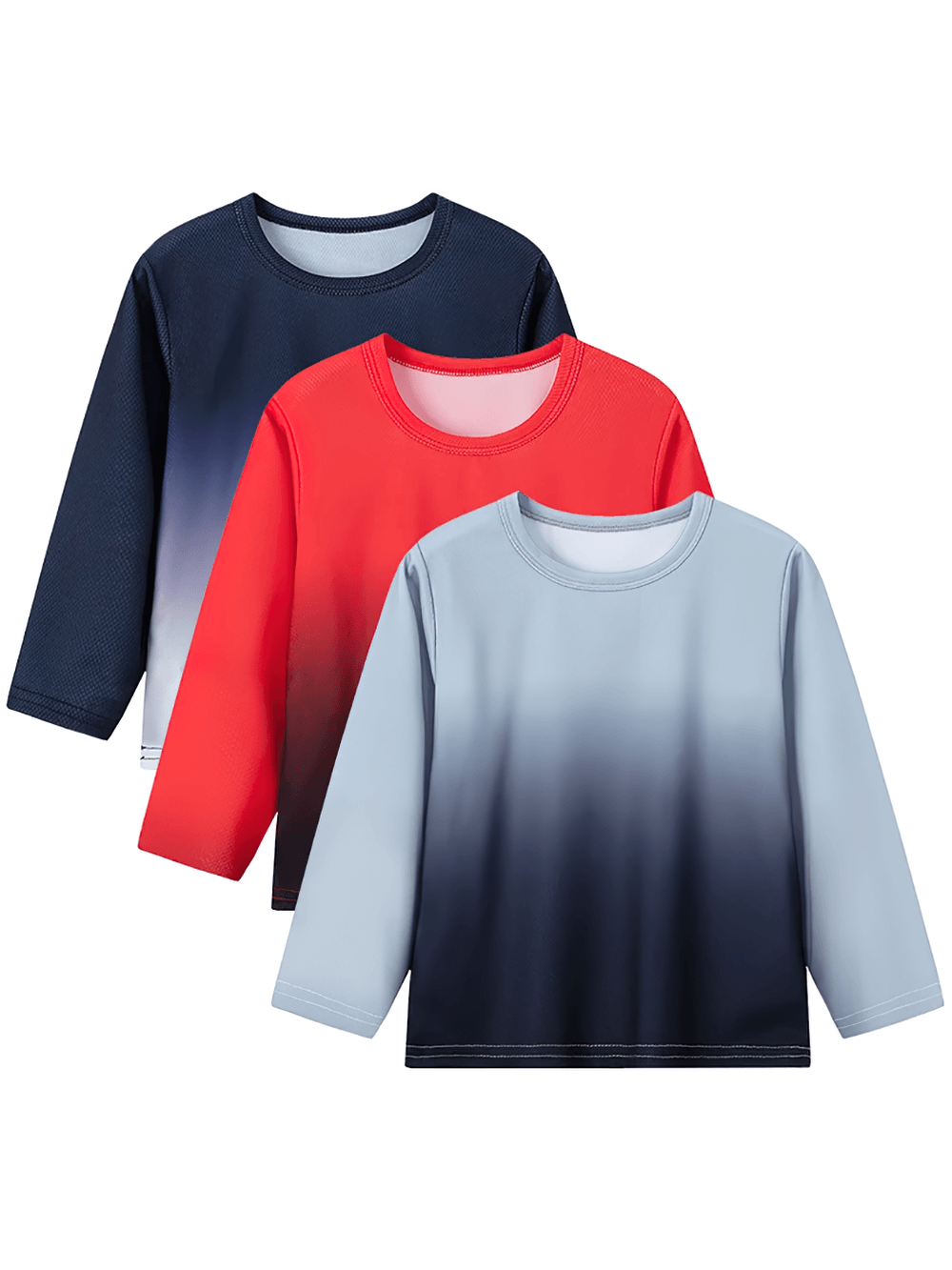 Gradient Long-Sleeved Sports Top for Boys - SF3853 in blue, red, and gray ombre design for active kids.