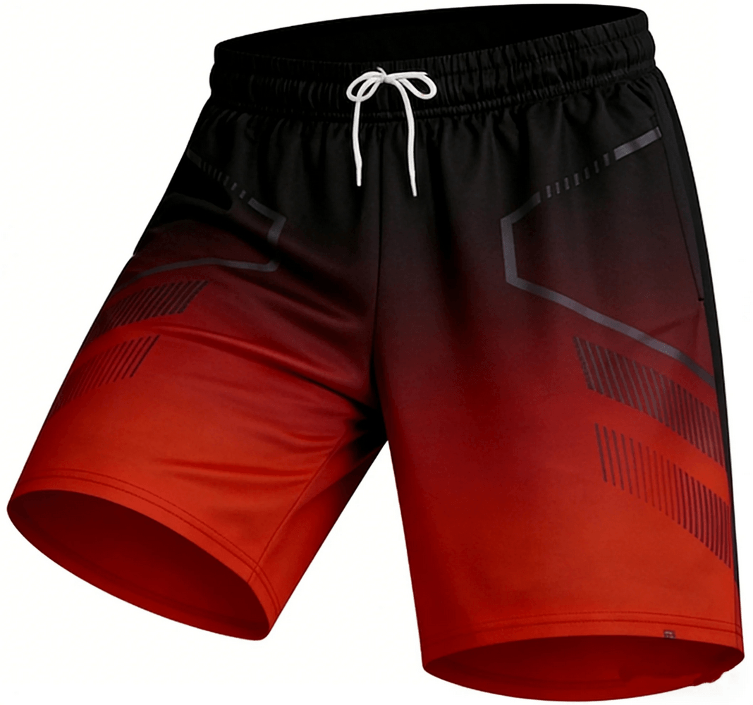 Gradient Sport Gym Shorts with Drawstring Waist - SF4574 in red and black gradient design, perfect for active wear.