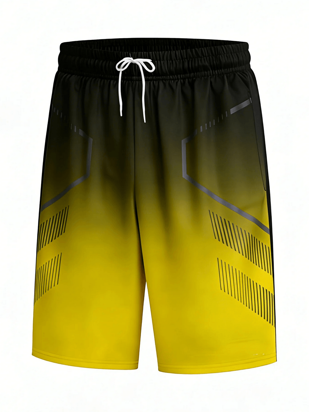 Gradient Sport Gym Shorts with Drawstring Waist - SF4574 in bold black and yellow gradient design.