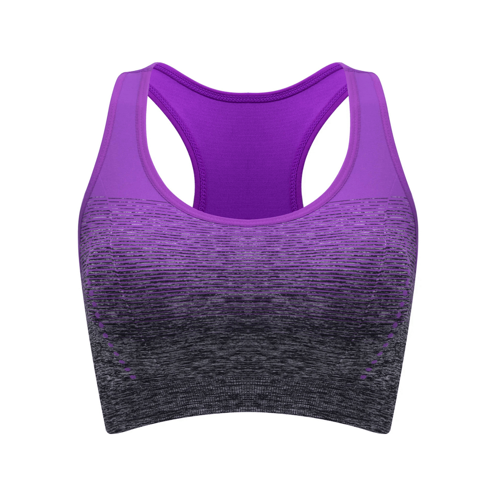 Gradient Sports Bra with Padded and Seamless Design - SF4025 in purple and gray, featuring stylish crossback and breathable fabric.