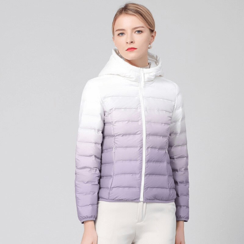 Gradient Stylish Sports Women's Down Jacket with Hood - SF1493