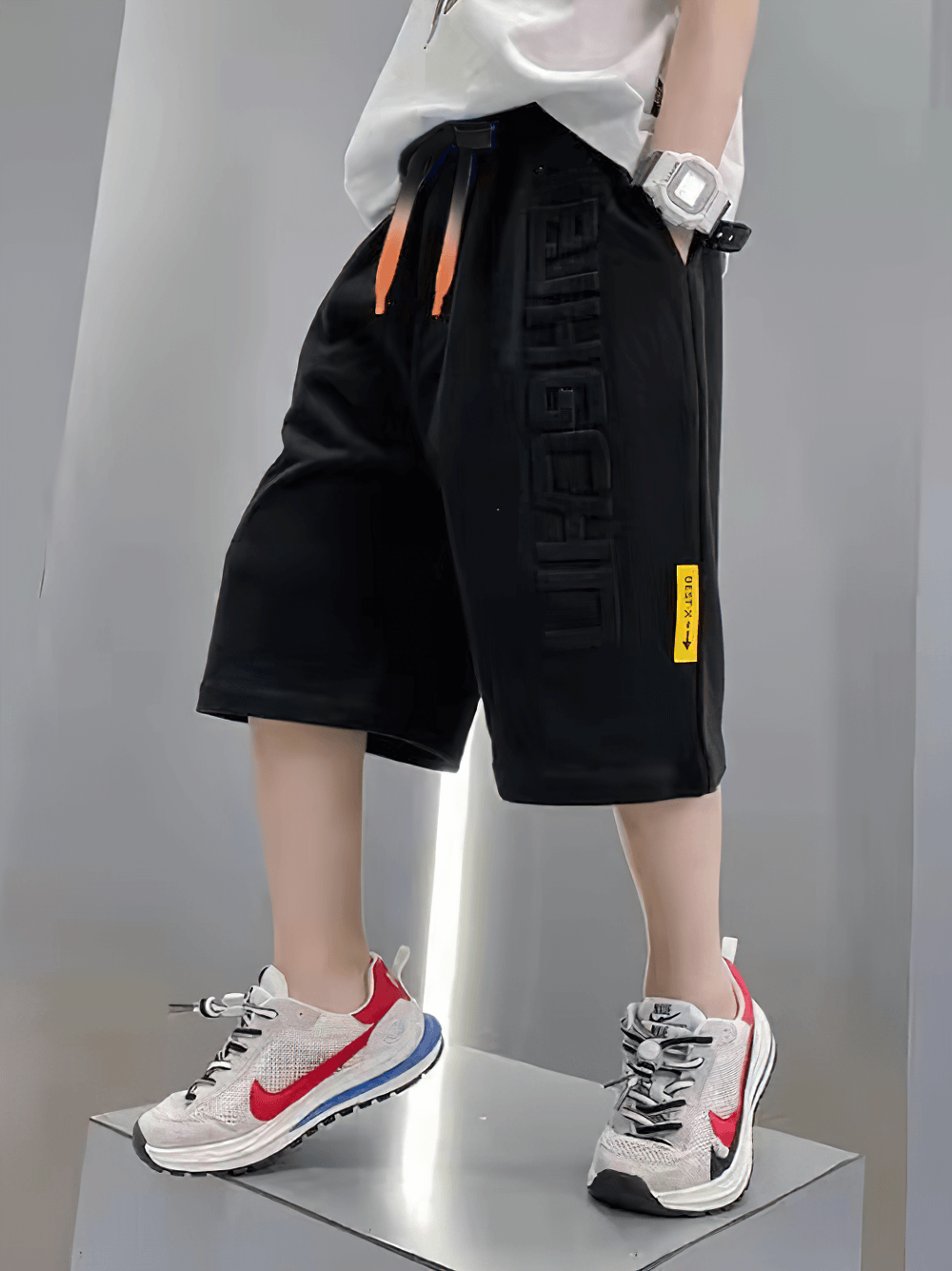 Graphic Drawstring Knee-Length Sports Shorts - SF3771, boys' athletic shorts with trendy graphic print and drawstring waist.