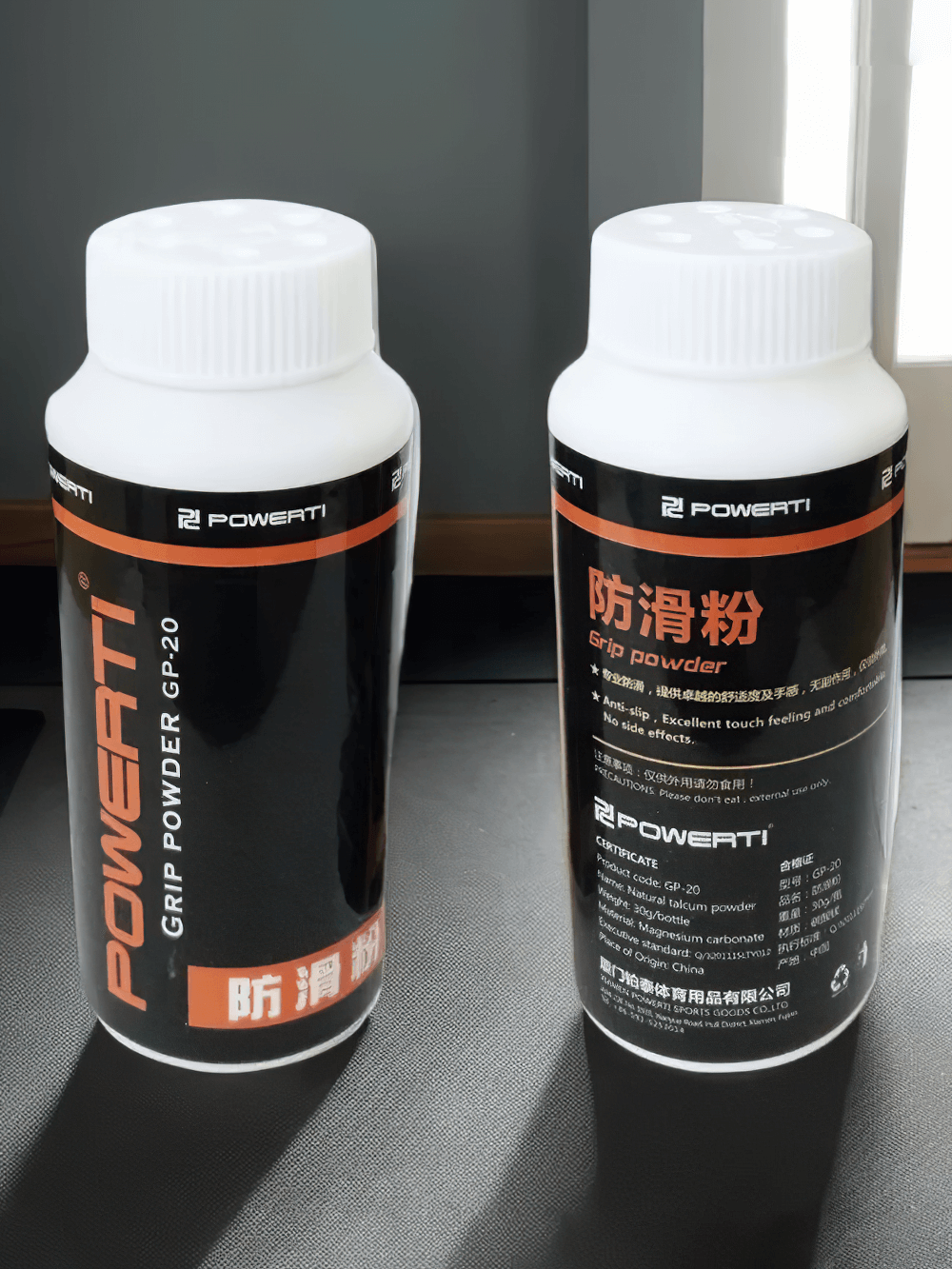 Grip Powder for Weightlifting and Climbing - SF3556 bottles on a table.