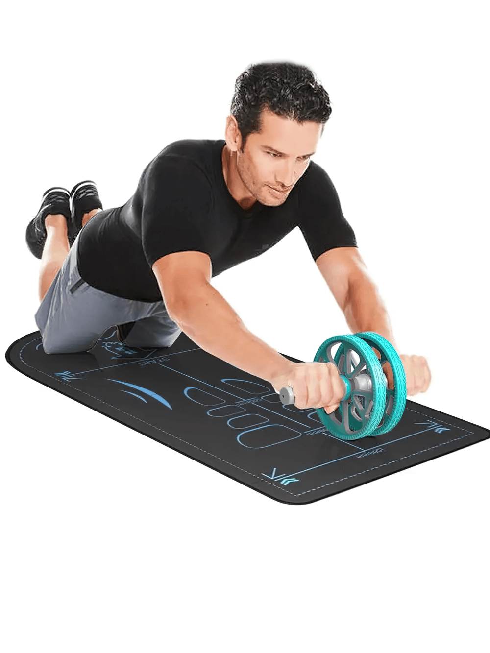 Man using Guided Ab Roller Exercise Mat with marked zones SF3282, performing core workout.