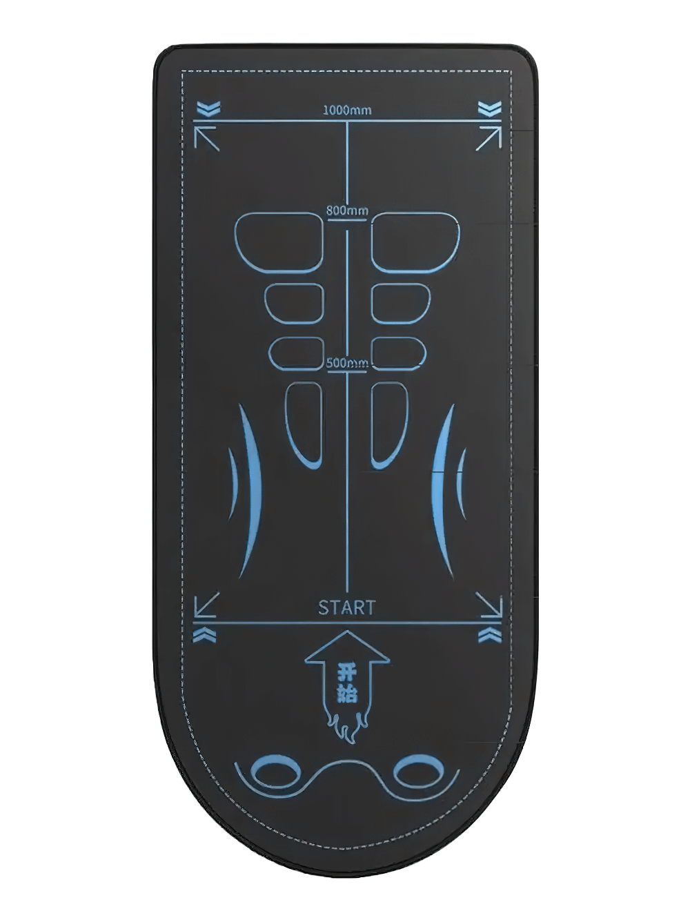 Guided ab roller exercise mat with marked zones for positioning, measuring 1000mm in black and blue, model SF3282.