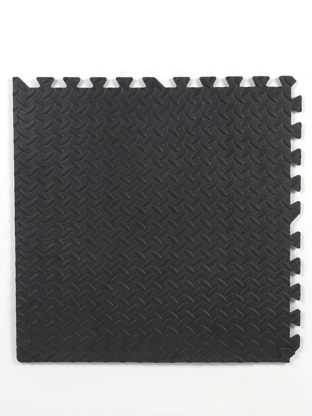 Interlocking black gym floor mat, 30x30cm EVA foam tile, ideal for home gym and workout areas, featuring durable design and impact absorption.