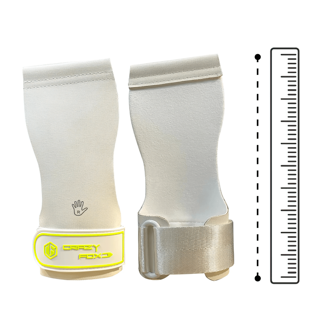 Gym Hand Grips with Wrist Strap Support - SF3518 with ruler for size reference.