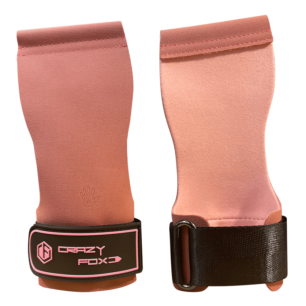 Gym Hand Grips with Wrist Strap Support - SF3518, pink gym grips with black Velcro wrist straps for palm protection and secure grip