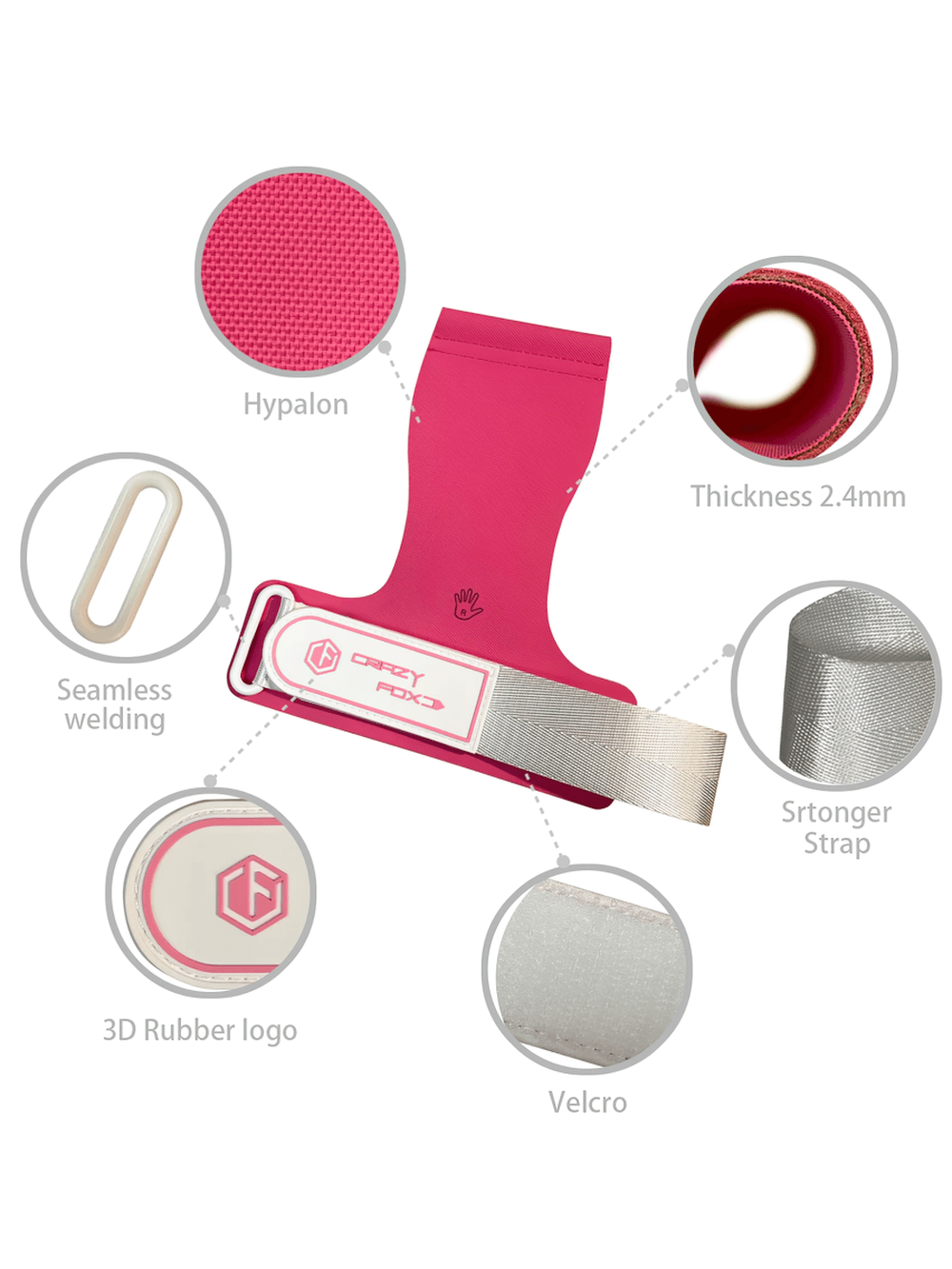 Gym Hand Grips with Wrist Strap Support - SF3518 with Hypalon padding, Velcro, seamless welding, and strong strap