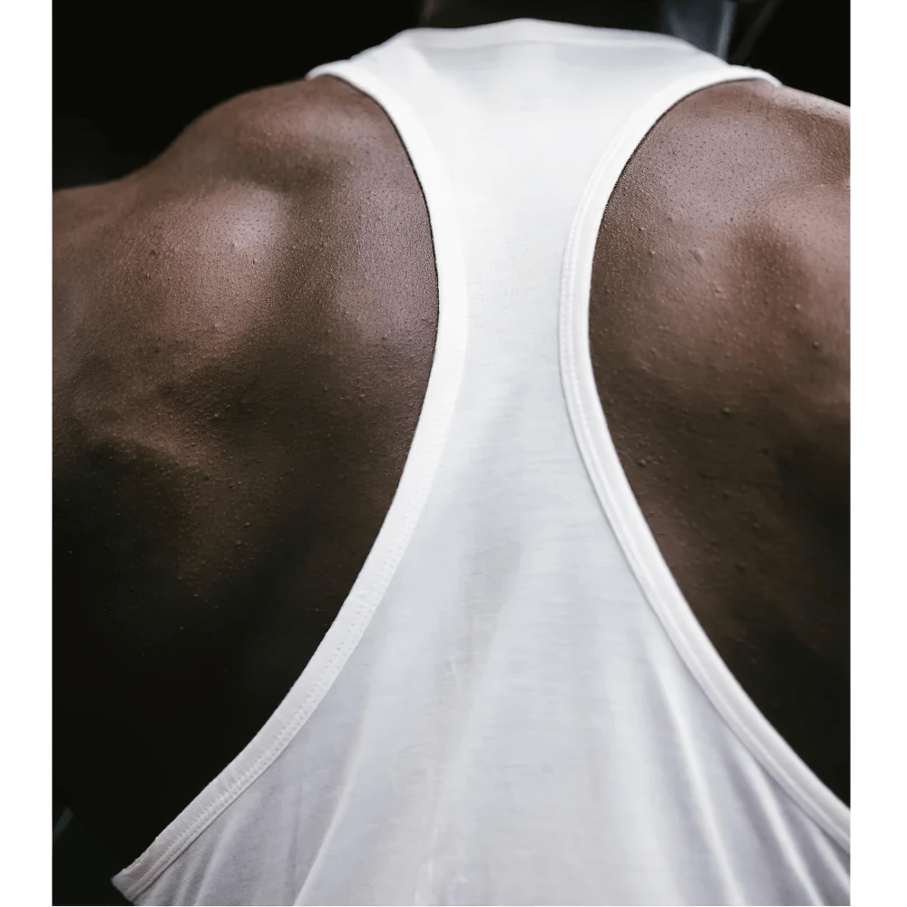 Back view of Gym Tank Top with Bold Barbell Logo for Training - SF4095 in white, perfect for weightlifting and fitness.