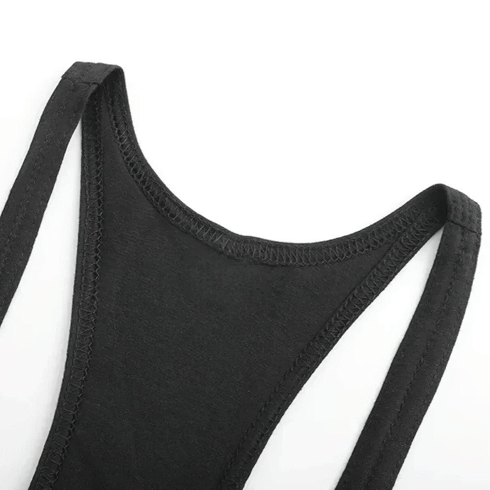 Close-up of black Gym Tank Top with Bold Barbell Logo for Training - SF4095 showing detailed stitching and design.