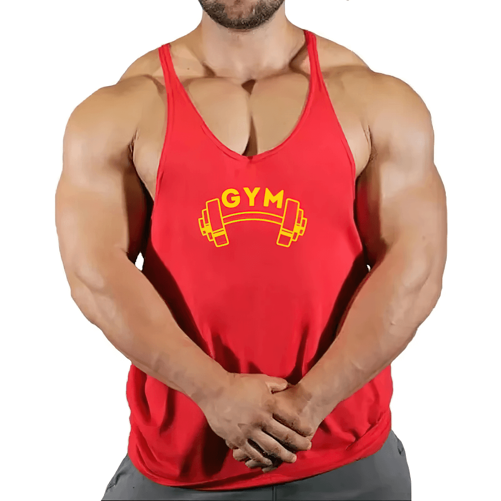 Gym Tank Top with Bold Barbell Logo for Training - SF4095 on muscular male model