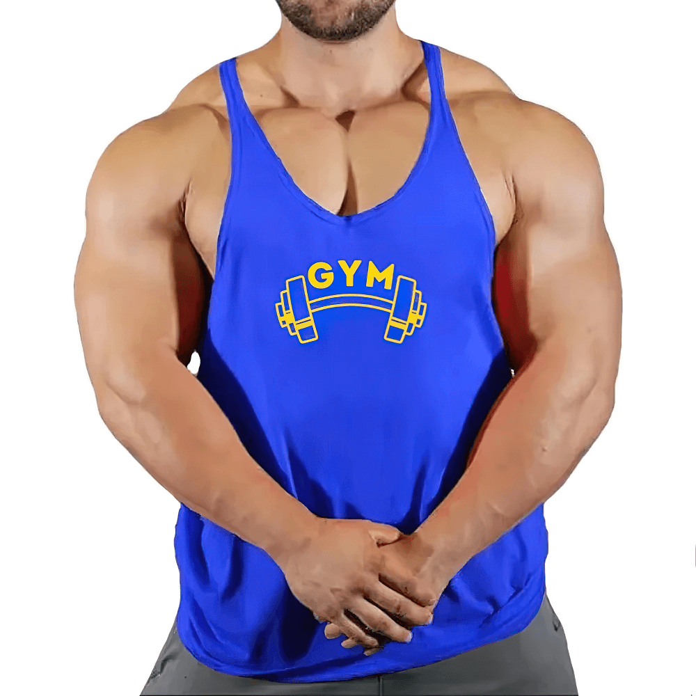 Men's Gym Tank Top with Bold Barbell Logo for Training - SF4095, ideal for weightlifting, running, and fitness with breathable fabric.