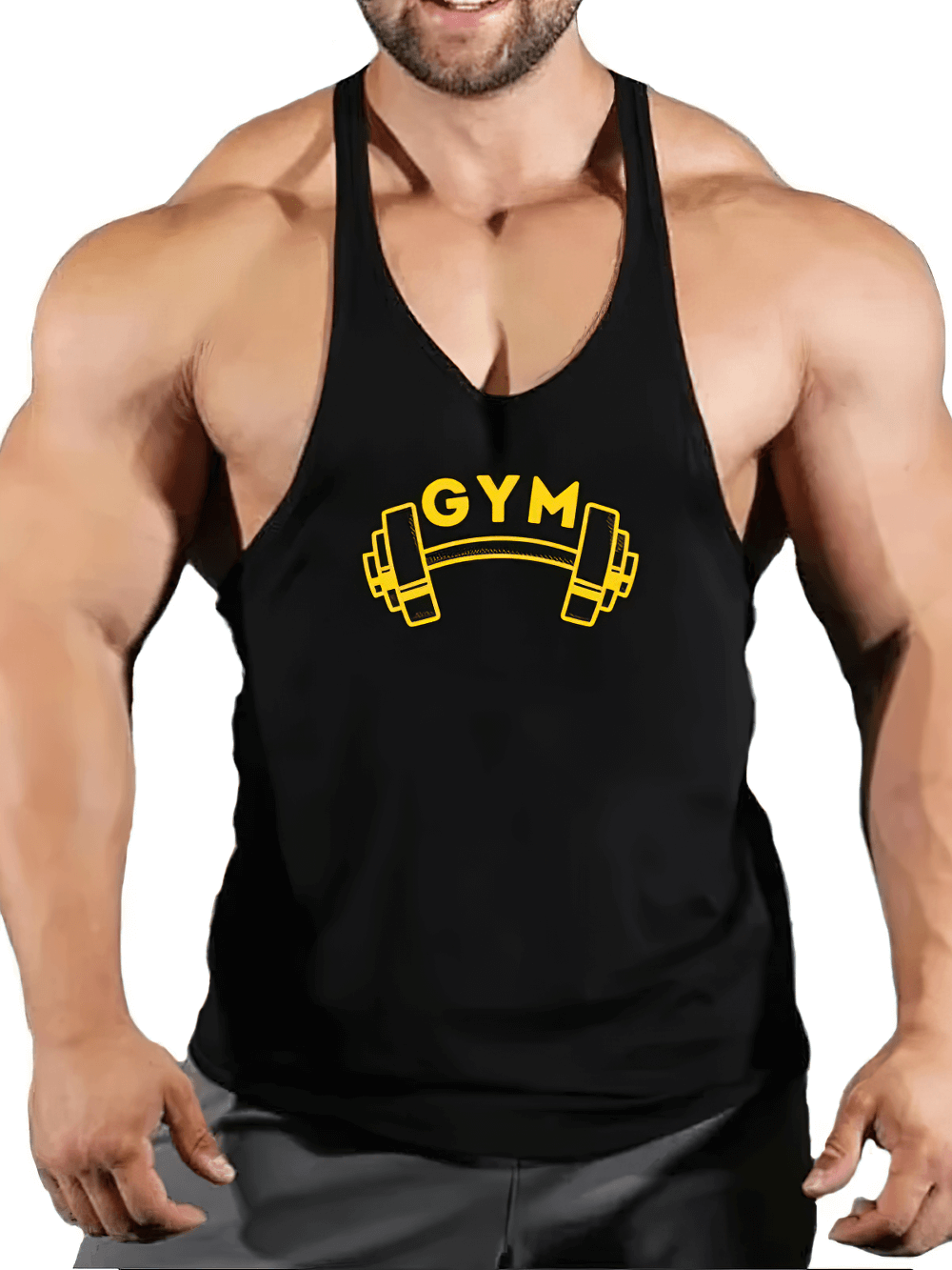 Gym Tank Top with Bold Barbell Logo for Training - SF4095, men's sleeveless top for weightlifting and fitness.