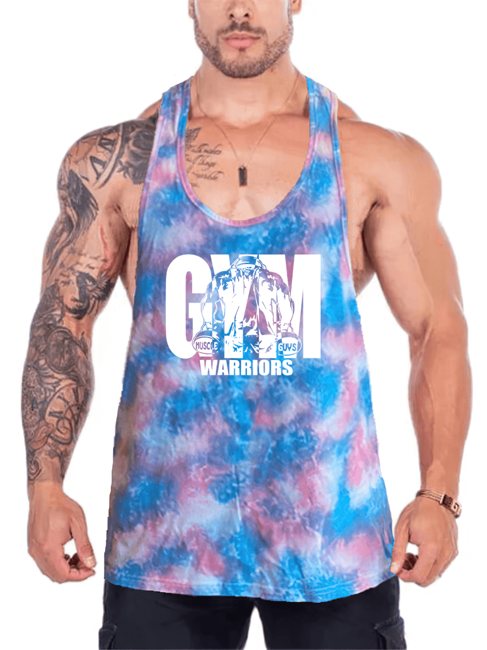 Gym Warriors Tie Dye Racerback Tank Top for Men - SF4168, perfect for intense gym workouts and showcasing muscles with style.