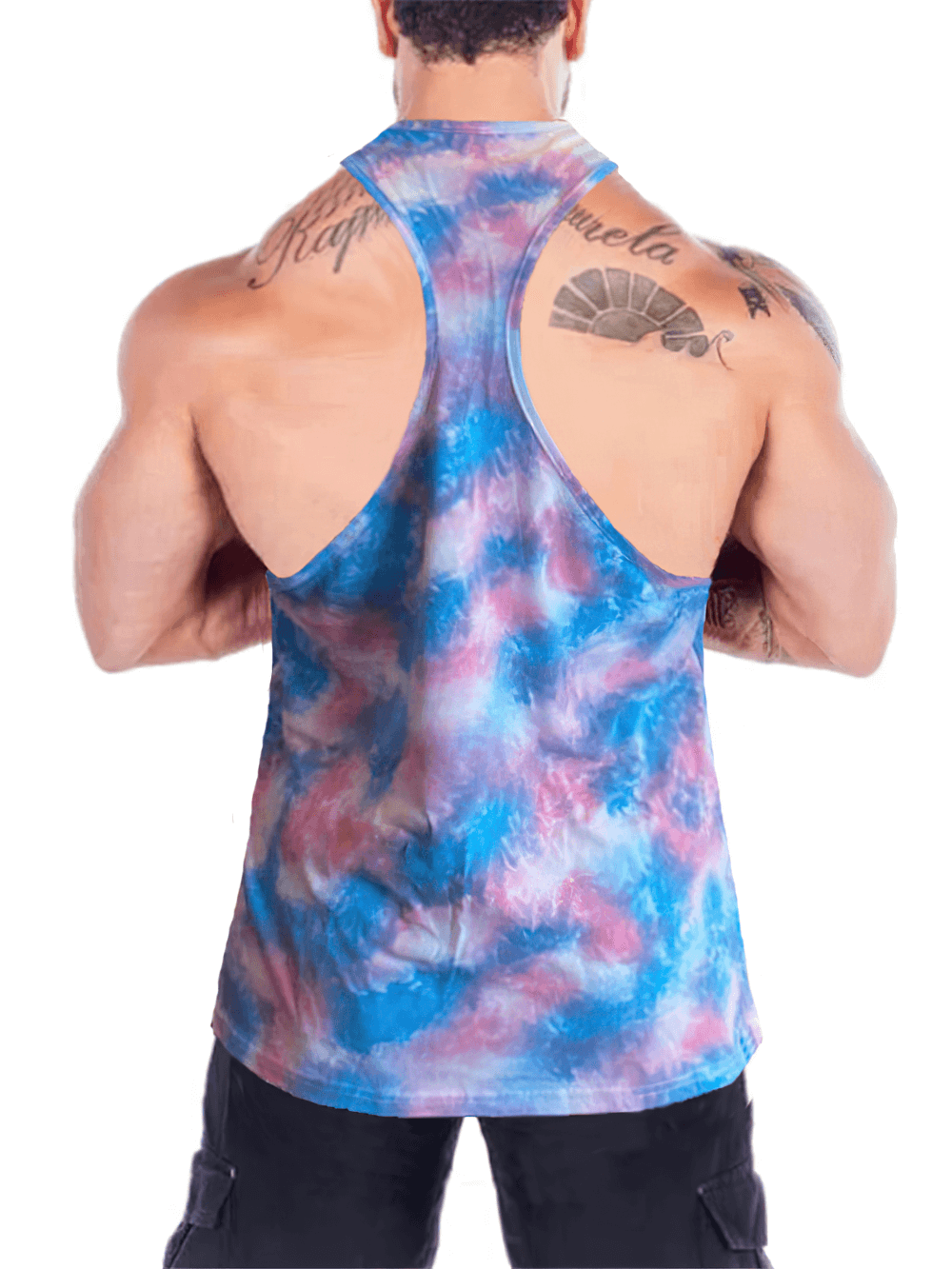Gym Warriors Tie Dye Racerback Tank Top for Men - SF4168 showcasing open racerback cut for optimal mobility and style.